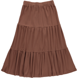 Women's Elastic Waist Ribbed Midi Tiered Skirt