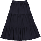 Women's Elastic Waist Ribbed Midi Tiered Skirt