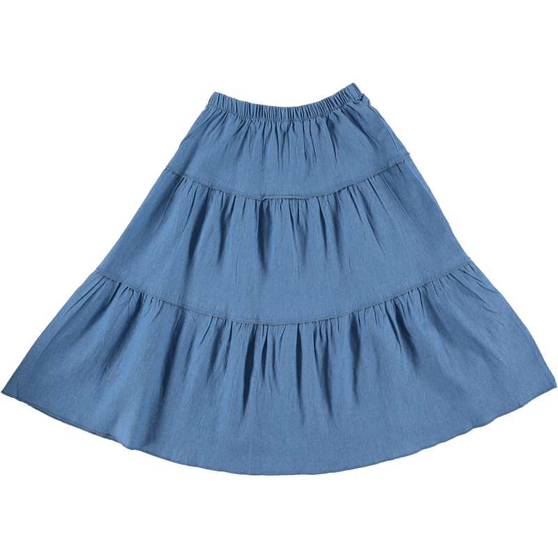 Girls Elastic Waist Denim Tiered Skirt