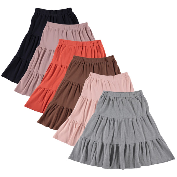 Girls Elastic Waist Ribbed Tiered Skirt