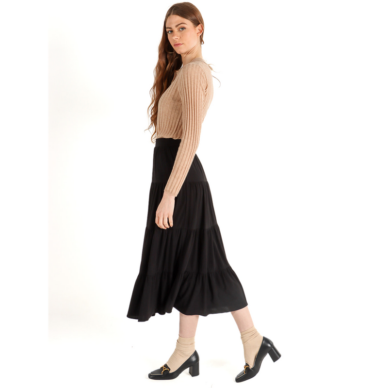 Women's Elasticated Tiered Midi Skirt