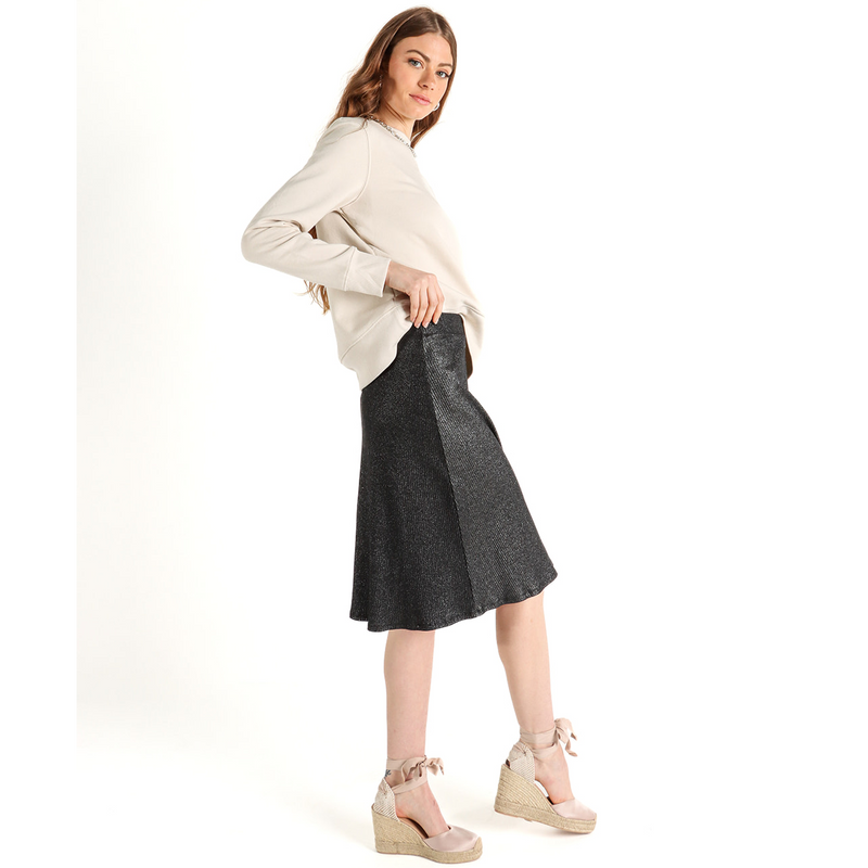 Women's Metallic Ribbed Knit Elasticated Skirt
