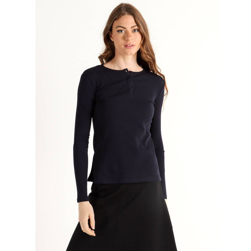 Women's Long Sleeve Ribbed Henley Top